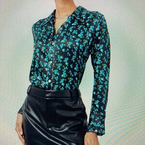 Women's Rails Shirt, Andrea Mint Floral L, Black & Teal